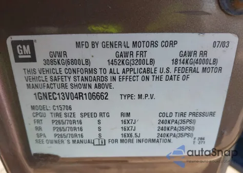 2004 Chevrolet Tahoe Ls z USA, uszkodzony, nr VIN 1GNEC13V04R106662